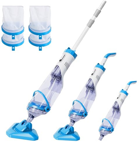 FOTING 1.0 Aspiratore per piscina con batteria, pulitore per piscina con filtro, aspiratore per pavimenti piscina con durata fino a 60 minuti, asta telescopica, aspirazione fino a 4200 l/h, Above