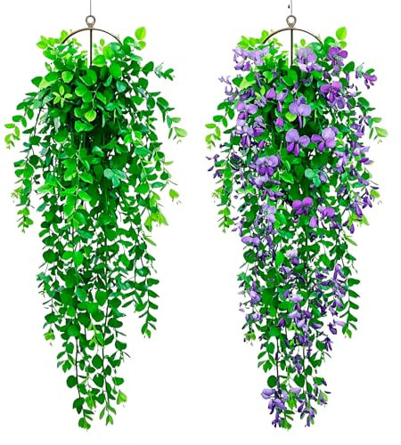 Youery Künstliche Hängepflanzen im Topf,2 Stück Hängepflanze Künstlich,75cm Künstliche Pflanzen,Grünpflanze Plastikpflanzen Deko,Geeignet für Balkon Schlafzimmer Esszimmer