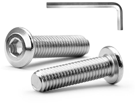 MINHER M6 x 30mm 20Pcs Tête Plate Vis D’assemblage à Six Pans Creux, Acier Inoxydable A2 V2A, Boulons de Meubles, Filetage Complet (Avec Clé Hexagonale)