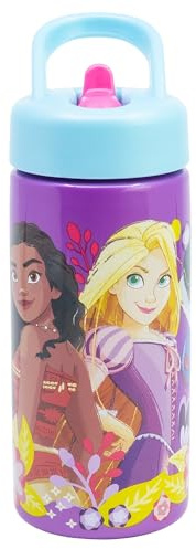 STOR Disneyprinsessor Sportflaska med Sugrör och Handtag 410ml - BPA-fri Återanvändbar Barnflaska för Skola Sport och Utflykter