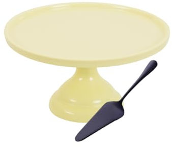 Soporte Giratorio para Tartas y Pasteles 25 cm – Base para Decoración y Presentación – Mesa Giratoria con Espátula de Metal Negro y Accesorios de Repostería – Diseño Estable y Resistente (Amarillo)