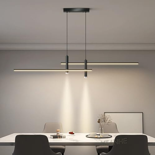 Lampadario Moderno Lineare LED Lampada a Sospensione Cucina Isola Soggiorno Nero Lampadari Dimmerabile con Telecomando Altezza Regolabile Luci per Tavolo Sala da Pranzo Ufficio Lampade (A, L150cm)