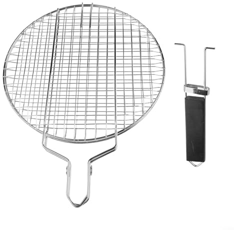 Puupaa Panier de barbecue pliable en acier inoxydable avec poignée amovible, grille ronde pour grille verrouillable pour légumes, poissons, crevettes, 55 x 28 x 1,8 cm