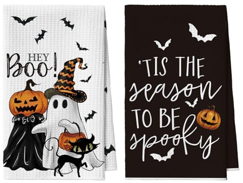 Artoid Mode Geist Fledermaus Halloween 42x65 cm 2er Set Geschirrtücher | Saisonal Kürbisse Katze Polyester Küchentücher Handtücher Küche Dekor