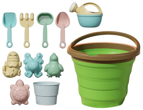 11PCS Bucket And Spade Beach Set Kids, 20x20cm Foldable Spade Kids, Including 4 Sand Shovels, 1 Bucket, 1 Pot, 5 Molds, Compressible Storage, For A Variety Of Beach And Outdoor Games