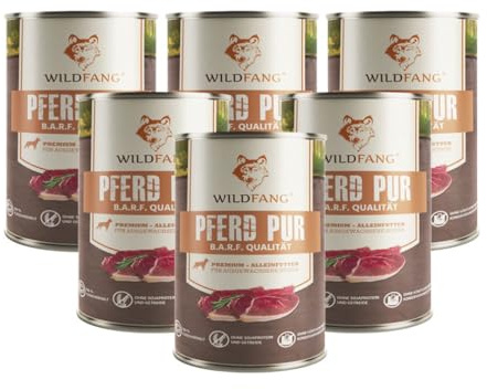 Wildfang® Hundefutter Nass 400g – Premium Pur Pferd Monoprotein Nassfutter für Hunde mit natürlichen Zutaten, Getreidefrei & glutenfrei, ohne Zuckerzusatz, ideal für sensible Hunde & Rassen – 6er Pack