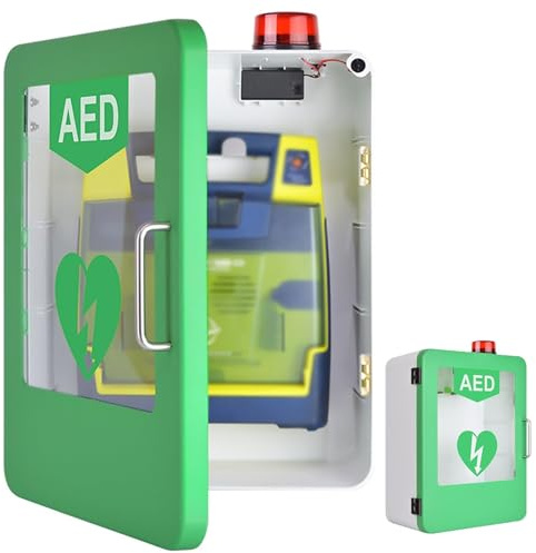 Erste-Hilfe-Kasten, AED-Defibrillator-Aufbewahrungsschrank mit Schlüssel und Alarm, wandmontierte AED-Alarmbox aus Stahl, Doppelschaltersteuerung