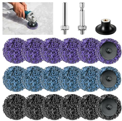 NUTKIT 18 Pezzi Disco Abrasivo Grossolano,50mm CSD Dischi Smerigliatori, con Portapattino e Biella per Smerigliatrici Angolari di Vernice, Ruggine Saldature e Rimozione Ossidazione (Viola/Blu/Nero)