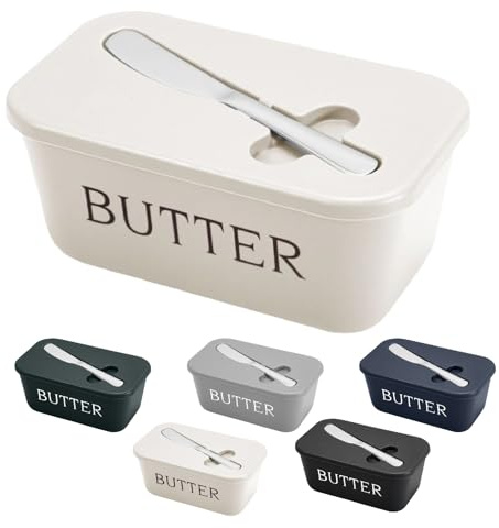 Butter Dish with Lid, Large Butter Container Keeper Storage with Stainless Steel Butter Knife Spreader, Light PP Butter Holder Tray, for Countertop Kitchen Accessories (White, 1000ml)