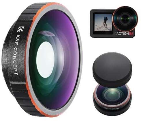 K&F CONCEPT Wide-Angle Lens Compatible with DJI Osmo Action 5 pro Action 4 Wide Angle Lens, 180° Ultra Wide View Lens