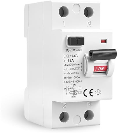 Jadeshay Disyuntor Diferencial 63A 30mA RCCB Tipo A Interruptor Diferencial Magnetotermico 63A Disyuntor de Corriente Residual con Protección Contra Fugas,Sobrecargas y Cortocircuitos EKL11-63 AC230V