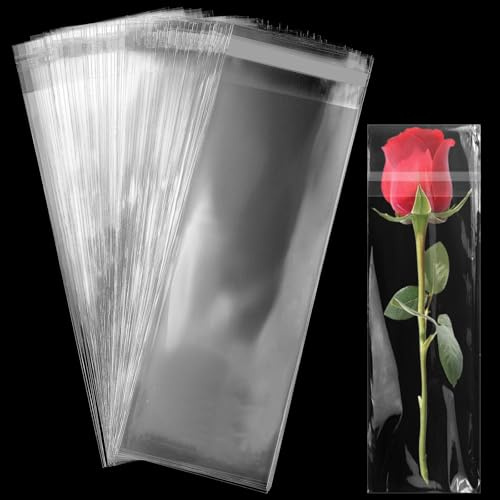 TXXATX Cellophantüten Selbstklebend 100 Stk Plastiktüten Selbstklebend 7x27 cm Lange Zellophanbeutel Klare OPP Tütchen Wiederverschließbare Klebeverschluss Taschen für Kerzentüten Halskette Nüssen