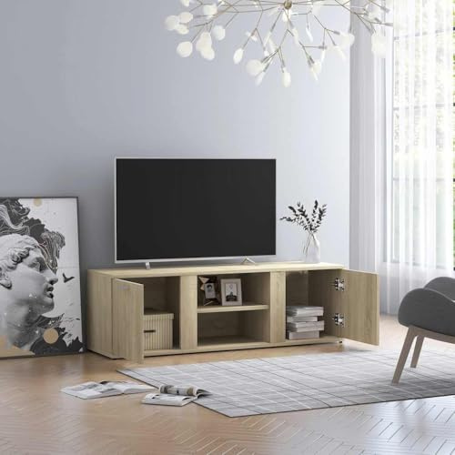 HETFTJN TV-Schrank Lowboard 120x34x37 cm Sonoma Eiche Holzwerkstoff Modernes Sideboard Fernseher mit 2 Türen und 2 offenen Fächern für Wohnzimmer Büro Flur