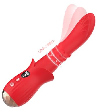 Thrusting Dildo, LED Display G Spot Vibrator with 9 Vibrating, Come-Hither and Up-Down Sliding Modes, Sex Toys Women, Rose Vibrator Wand Clitoral Stimulation