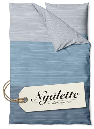 NYALETTE Bettwäsche 135x200 Baumwolle Bettwäsche-Sets Premium Grau Blau Gesreift