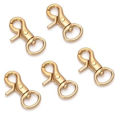WUTA Lot de 5 mousquetons en laiton lourd avec articulation pivotante – Inoxydable et durable pour laisses de chien, ceintures, sacs, travaux du cuir et trousseau de clés