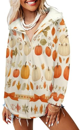 LODMLOER Felpe con Cappuccio Donna Foglie di Zucca Pullover Addensato da Tenere al Caldo Tema Autunnale Sweatshirt Maglione Manica Lunga Cappotto Hoodie Felpa in Pile, Crema