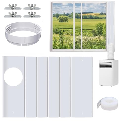 Kit di ventilazione per finestra CA portatile da 4 pezzi/set Kit di guarnizione per finestra CA regolabile 4 in 1 per diametro 5, 9 e 5, 1..Tubo di scarico, guarnizione in plastica per condizionatore
