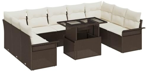 KKgypkn Set di divani da giardino modulari con cuscino per esterni – 10 pezzi moderno sala da pranzo per esterni con tavolo e tappezzeria