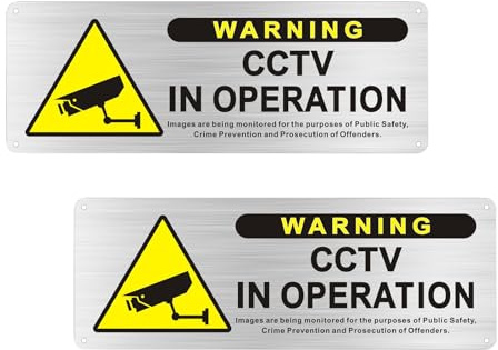 HDFHDF 2 PCS Cctv in Operation Sign Cctv Sign Cctv Signage Monitoring Area Signage Safety Camera Logo Courtyard Office Home Warehouse (Brushed Silver, 25 * 9cm)