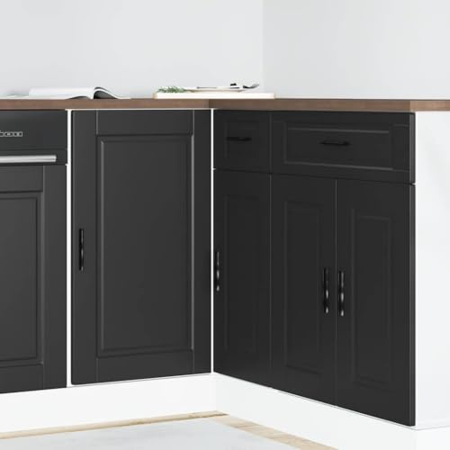 LoogCape köksunderskåp Porto svart trämaterial 86 x 46 x 81,5 cm förvaringsutrymme med dörr, justerbara fötter, för kök matsal hall, multifunktionsskåp