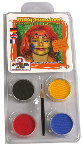 Eulenspiegel 204931 - Schmink-Set Honigbienchen, für ca. 40 Masken, Schminkfarben, Karneval, Mottoparty | Pinsel & Anleitung, Schminkfarben für ca. 40 Masken, für Karneval & Mottopartys
