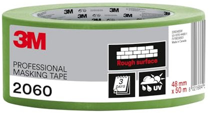 3M Pro Malerabdeckband 2060 für grobe Oberflächen, 1 Rolle, 48 mm x 50 m – UV- und wasserbeständig, für den Innen- und Außenbereich, geeignet für Maler- und Dekorationsarbeiten