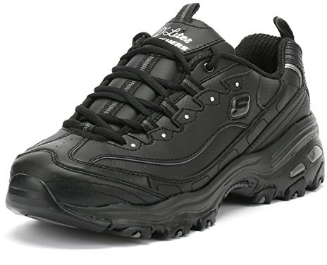 Skechers D'Lites - Fresh Start, Scarpe Donna, Black Black Leather Mesh Charcoal Trim Yellow Bbk, 38 EU