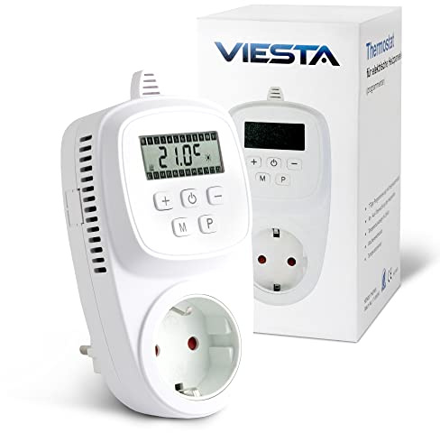 VIESTA® TH12 Stickproppstermostat – Digital (230 V/3600 W) Programmerbar termostat med EEPROM-minne, frysskydd, veckoprogram & temperaturdisplay – för värmare & elektriska apparater