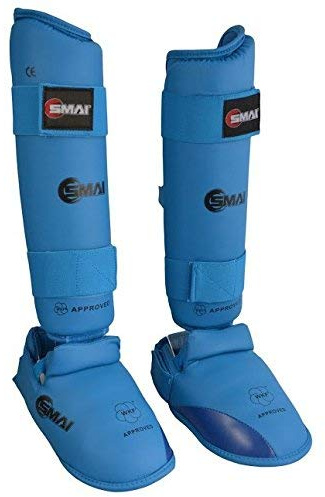 SMAI WKF, parastinchi Sportsmaster con protezione da tensione, parastinchi blu, blau, M