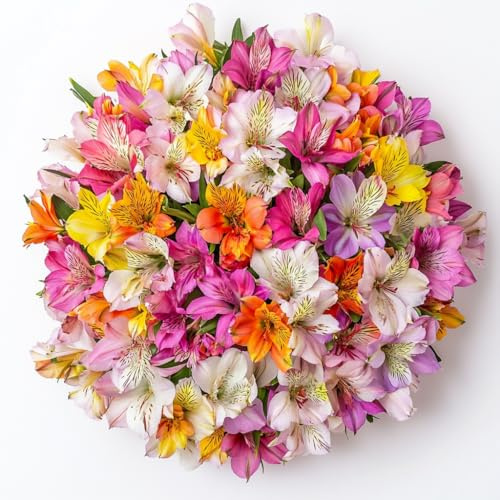 GlobalRose 60 Assorted Alstroemeria Flowers – Responsibly Sourced Peruvian Lilies Flowers – Hand-Picked Flowers Fresh Bouquet for Graduation, Anniversary & Special Occasions (6 Bunches of 10 Stems)