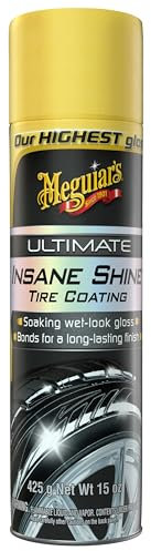 Meguiar's G190315 Ultimate Insane Shine Tire Coating, gives a Finish that Creates a Lasting Wet-Look for a Classic Black Shine, Easy to Use, No Hassle, No Mess, Ultimate Protection, 15 Oz Aerosol Can