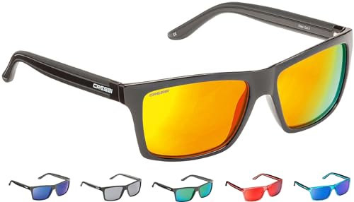 Cressi Unisex, Premium Sport Sonnenbrille Polarisierte Linse 100 Prozent UV-Schutz, Brillengestell Schwarz Matt - Orangefarbene Linsen, Einheitsgröße