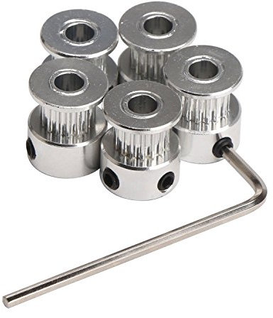 DollaTek 5PCS Aluminum GT2 Timing Belt Pulley 16 Teeth Bore 5mm Width 6mm and Wrench for RepRap 3D Printer Prusa i3