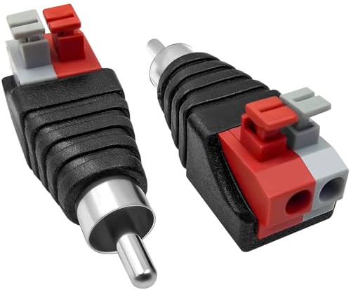 Hakiang 2-Pack Speaker Phono RCA Male to 2 Screw Terminal Female Strip Audio Video Spring Press Type Balum Connector Adapter (RCA M/AV F)