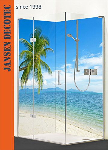 Jansen Decotec - Duschrückwand, Neo-Angle, Modern, Glas, Freistehend, Strand_Palme, 90x200cm + 120x200cm