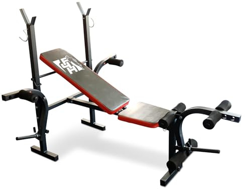 Fit4home Weights Bench With Barbell Rack | Adjustable Home Training Gym Workout Fitness Bench | TF-1001 Black