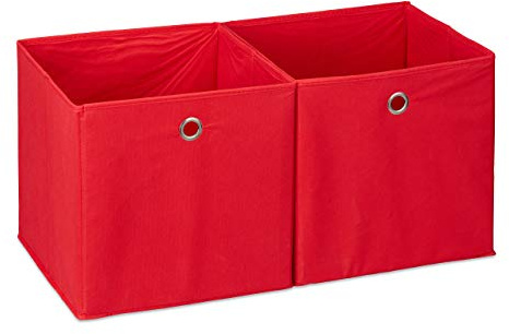 Relaxdays Aufbewahrungsbox Stoff 2er Set, quadratisch, rot | Aufbewahrung für Regal, Stoffbox in Würfelform 30x30x30 cm