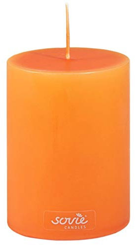 Sovie Candles Stumpenkerzen | Flachkopfkerze Blockkerze | Brenndauer ca. 52 Std. | Ø 70 mm x H 100 mm | 12 Stück (Orange)