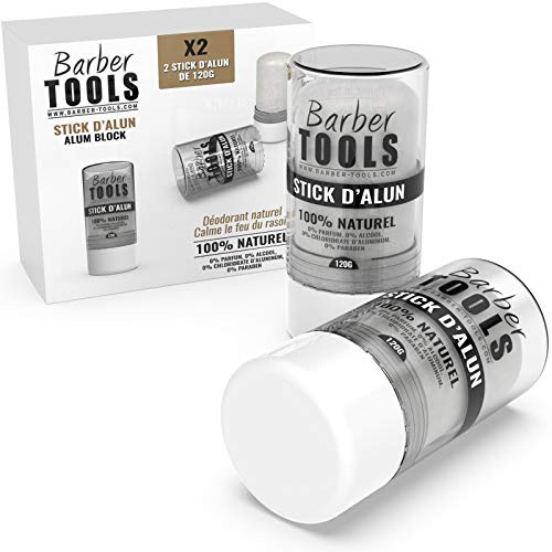 Lot de 2 Sticks Déodorant de 120gr - Pierre d'Alun - 100% naturel - Sans paraben ni chlorhydrate d'aluminium/Efficace contre les coupures du rasage - BARBER TOOLS -