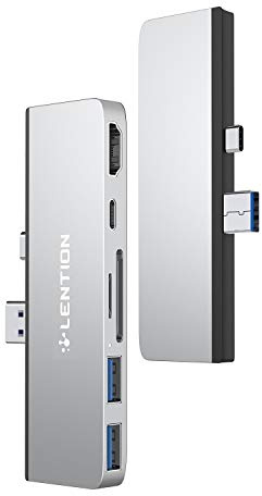 LENTION USB-C 7-en-1 Hub pour Surface Pro 7 Seulement avec 4K/60Hz HDMI (HDCP 2.2), SD & Micro SD Card Reader, 2 USB 3.0, 60W Type C Adaptateur de Chargeur (CS34, Argent)