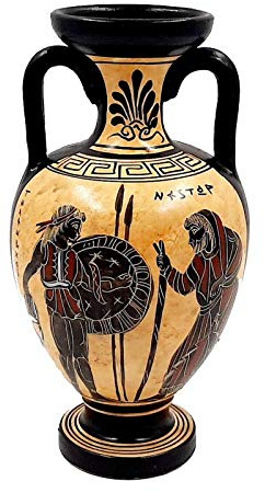 Antike griechische Vase, 22 cm, schwarzfigurige Amphore, Telemachos mit Nestor
