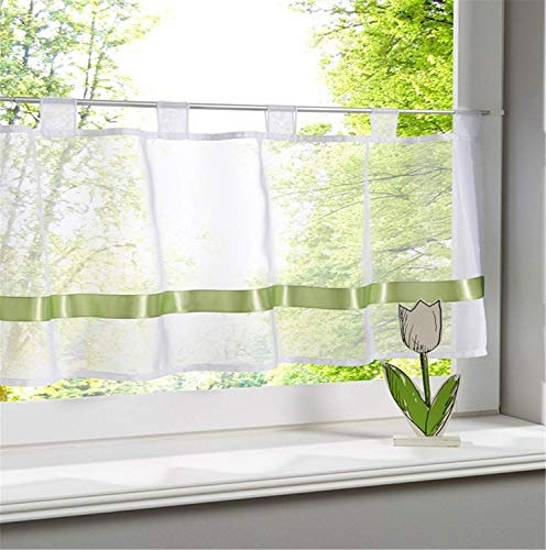 Dreamskull Scheibengardine Voile Bistrogardine Landhaus Küche Kurz Modern Kurzstores Gardinen Kurzgardine Küchengardine Transparent 30 45 60 cm Hoch Weiß mit Schlaufen Kurzvorhang Kurzgardinen