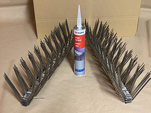 Pinchos antipalomas 20 unidades incluidas de pegamento para montaje, acero inoxidable 100%, puntas de hilo de 2 mm de grosor, 10 metros de 500 mm. Aplicable en techos, balcones, alféizares,