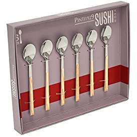 Pintinox Lot de 6 cuillères à café en acier inoxydable sans nickel avec poignées effet bois, couleur bouleau, dimensions : 11,5 cm