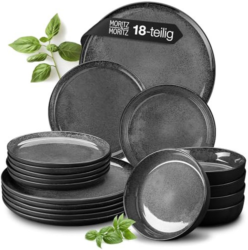 Moritz & Moritz VIDA servizio piatti - 18 Pezzi - set piatti 6 persone color antracite - 6 piatti piani, 6 piatti fondi, 6 piatti da dolce