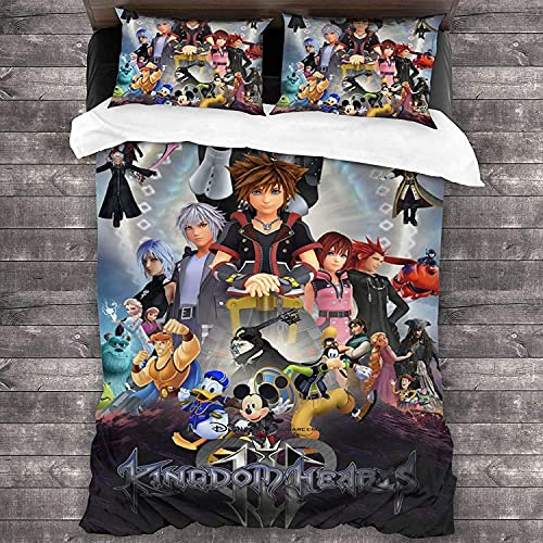 NICHIYOBI Kingdom Hearts Sora Riku Kairi Bettbezug Bettwäsche Set - Bettbezug und Kissenbezug,Mikrofaser,3D Digital Print dreiteiliger Bettwäsche (9,Single 135x200cm+80 * 80cm)