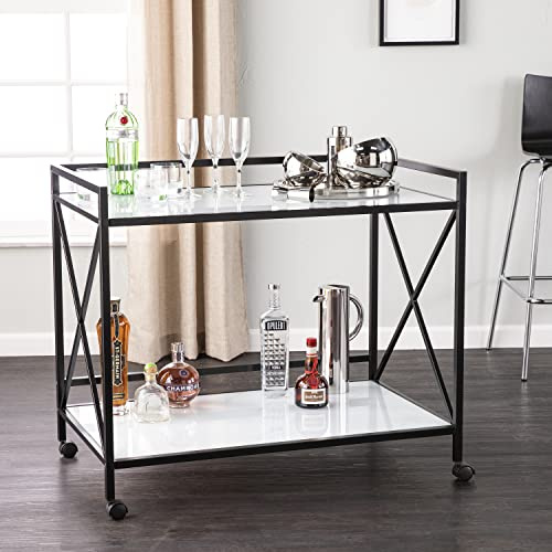 SEI Furniture Maxton Bar Cart - Black & White, Top: 38.75'' Wx23.25'' Dx32.25'' Hx.25'' THK