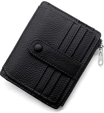 REETEE Porta Carte Credito Uomo e Donna RFID Blocco Portafoglio Sottile con Portamonete Vera Pelle Portacarte di Credito con Cerniera, Portacarte Uomo Slim con 14 Slot per Schede (Nero)