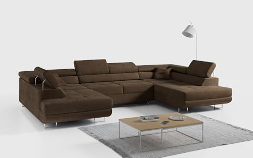 MKS MEBLE Ecksofa U - Schlafsofa mit Bettkasten - U-Form Couch mit Schlaffunktion - Polstersofa für Wohnzimmer - Gustaw U Braun Kronos